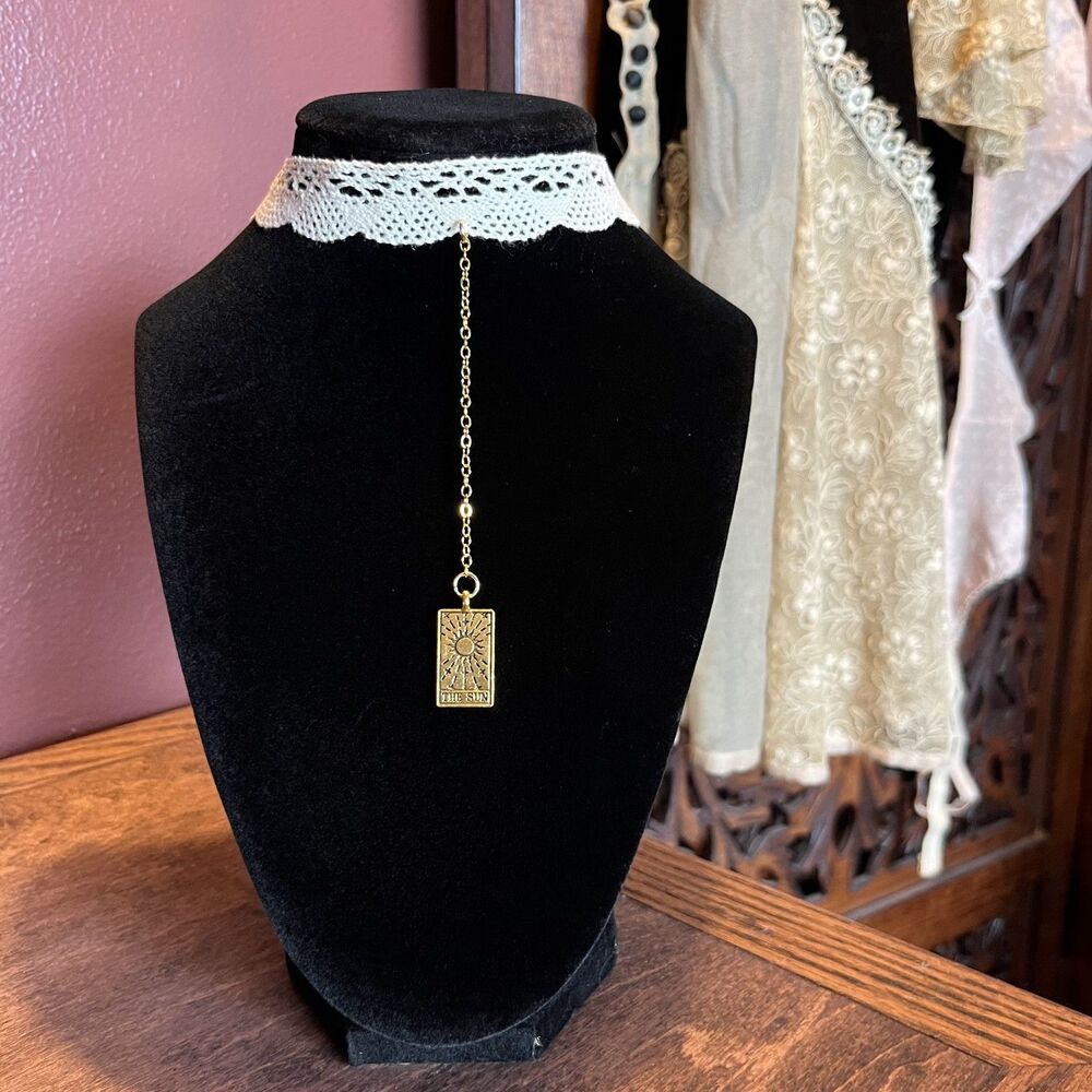 Gold Tone Tarot The Sun Drop Choker Antique-Style Lace Whimsygoth